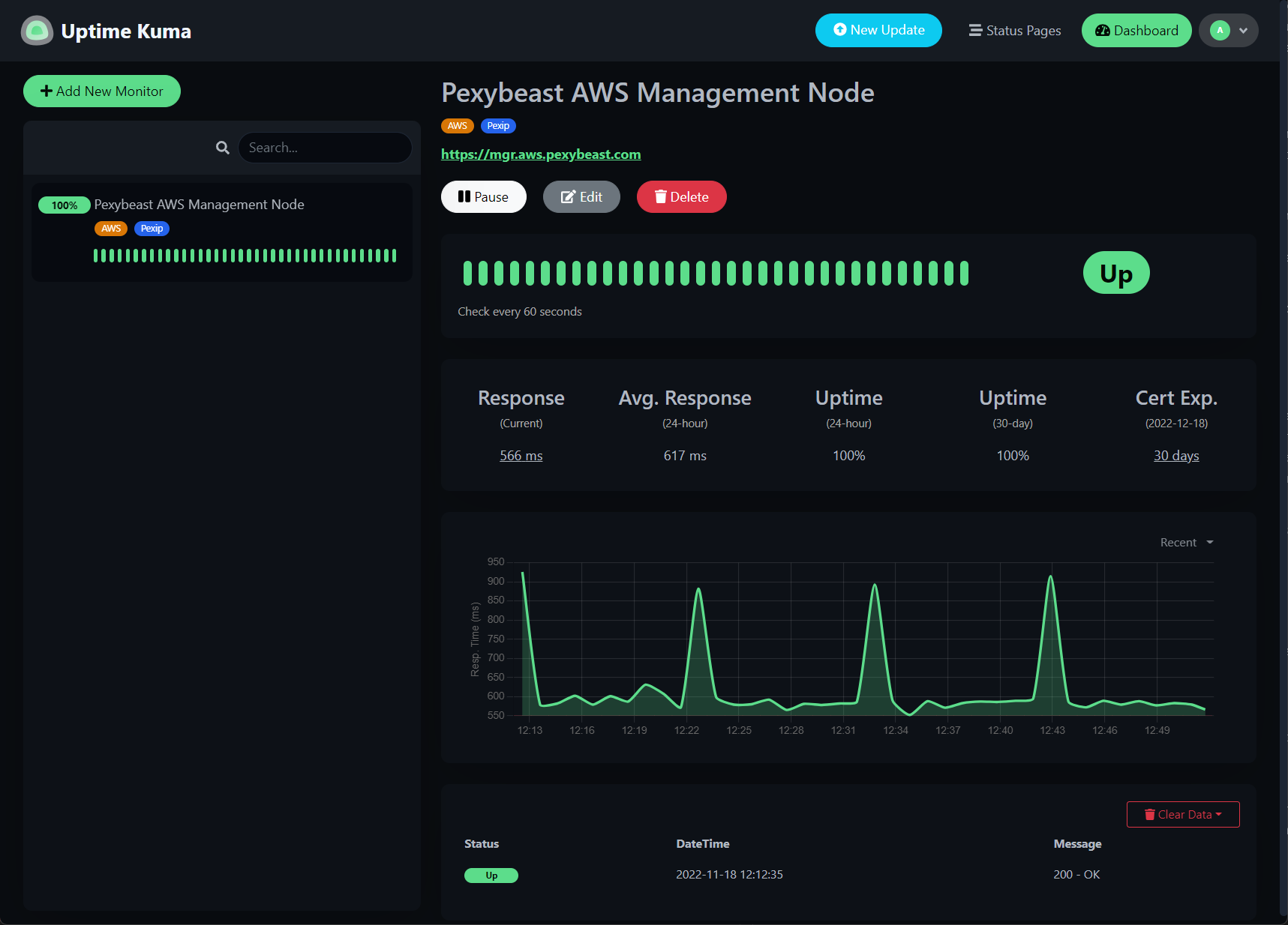 Uptime Kuma example page